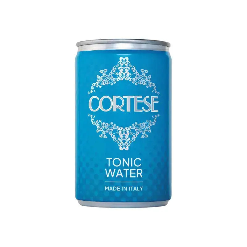 Lattina di Cortese Tonic Water blu, tonica italiana artigianale made in Italy – vista frontale su sfondo bianco