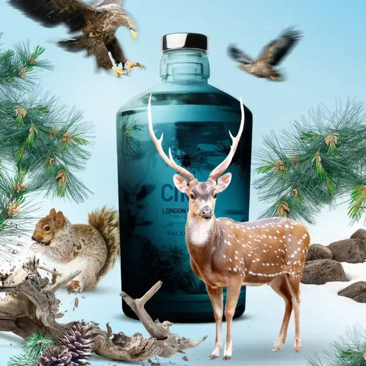 Spiriti Liberi Gin Cima Limited Edition composizione creativa con cervo e aquila gin balsamico di montagna