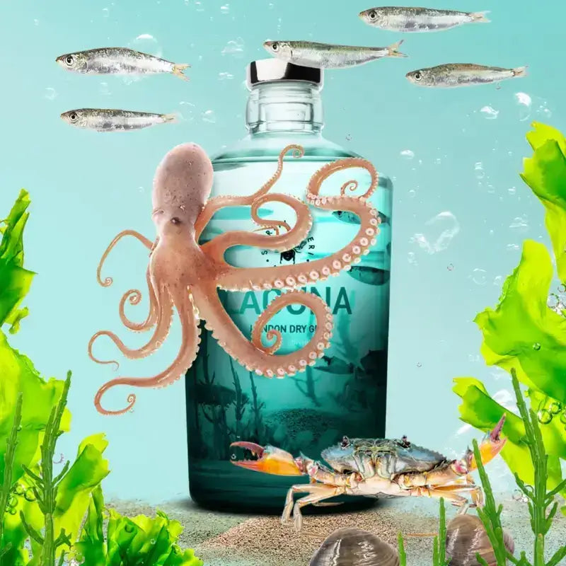 Spiriti Liberi Gin Laguna Limited Edition composizione creativa con polpo e granchio blu gin salino veneziano